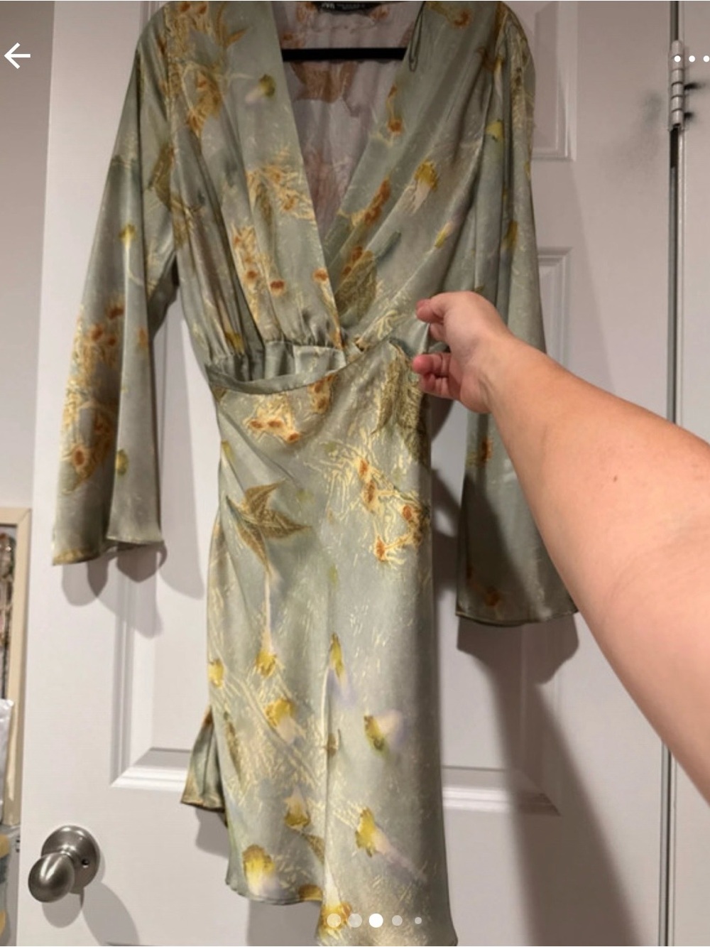 Zara Light Sage Floral Wrap Midi Dress with Yellow Floral Print